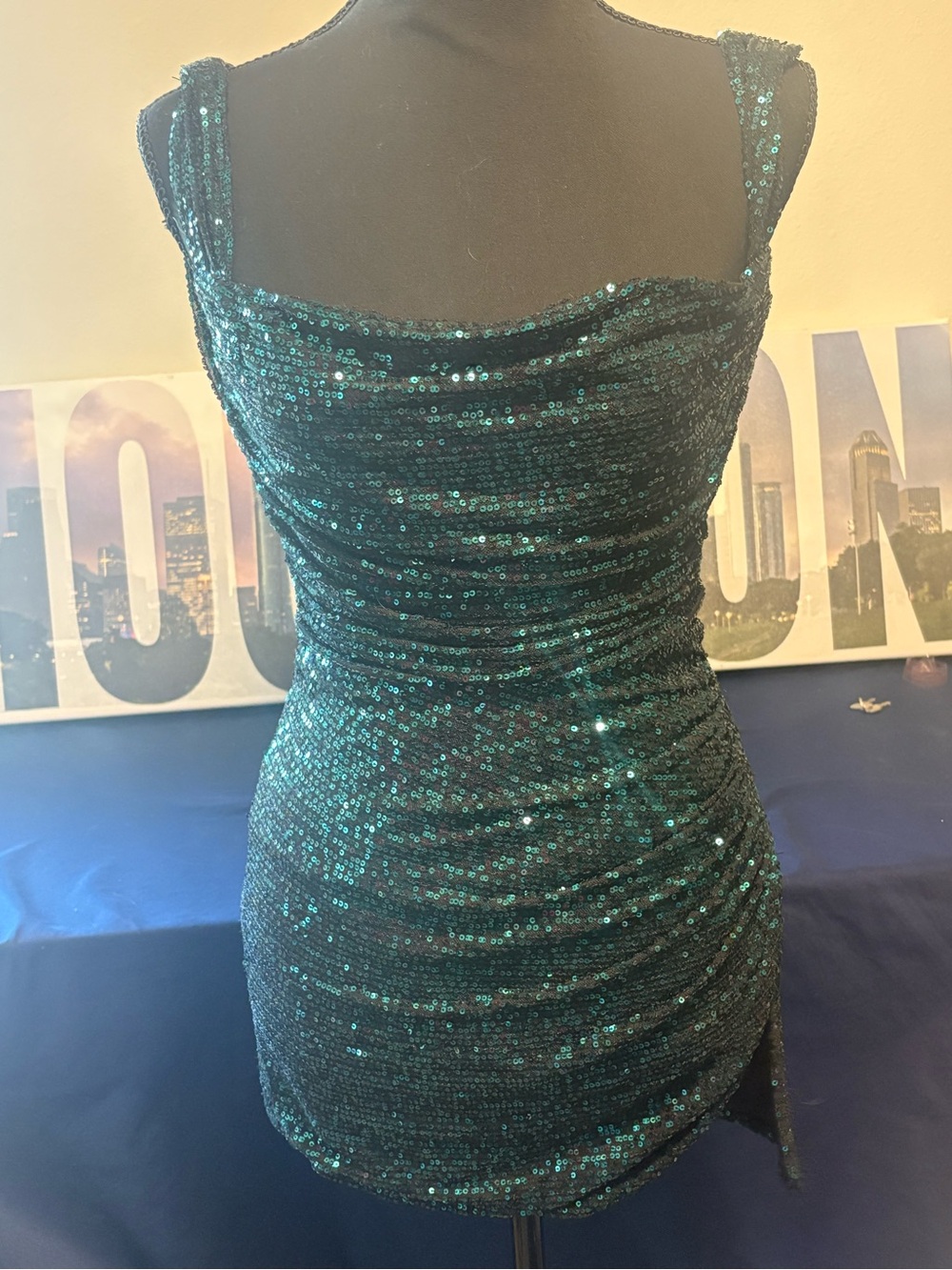 Emerald Green Sequin Ruched Tank Dress